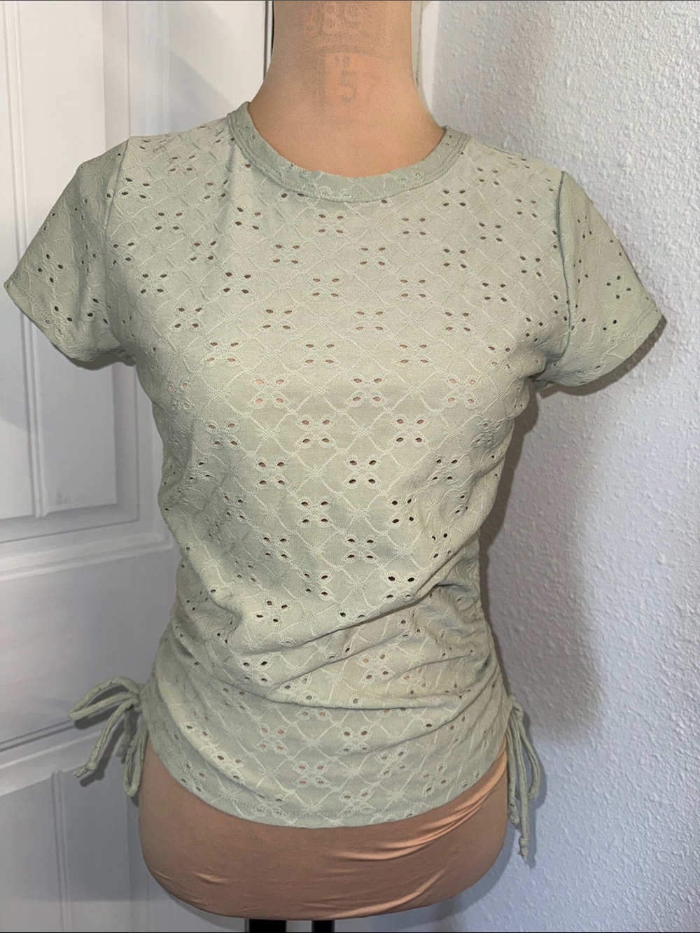Heart & Hips Sage Green Eyelet Short Sleeve Tee with Side Ties